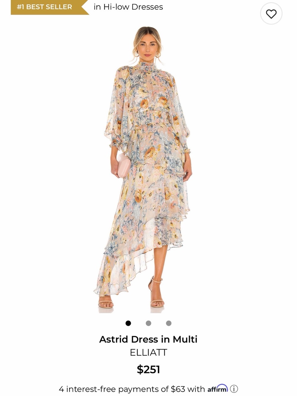 Elliatt Astrid Multi Floral Hi-Low Dress in Pastel Pink and Blue